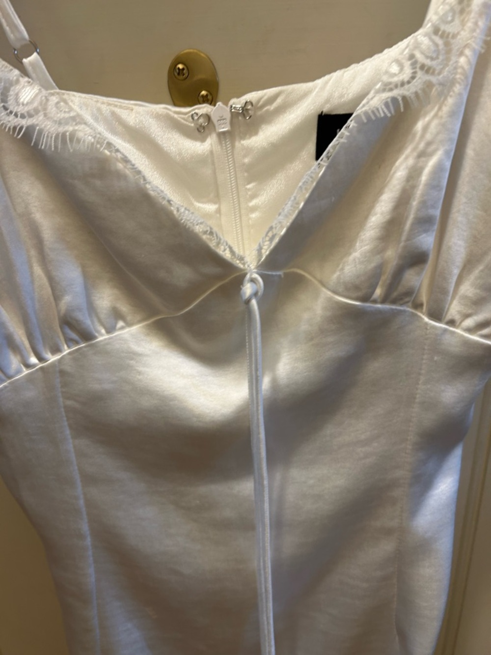 Lioness White Satin Lace-Trim Slip Dress